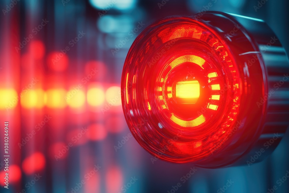 Poster Close-up view of a traffic light with red lights on