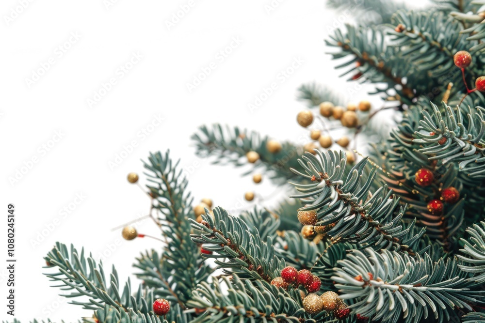 Poster a close-up view of a pine tree's berries and foliage, suitable for use in nature or outdoor-themed p