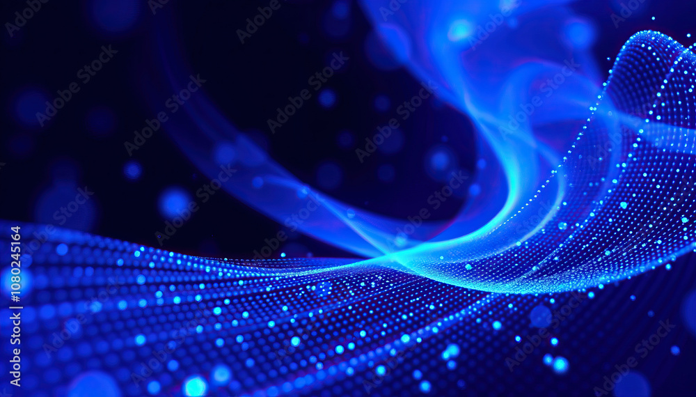 Poster blue wave particles glowing light futuristic technology data flow abstract digital network cyber sec