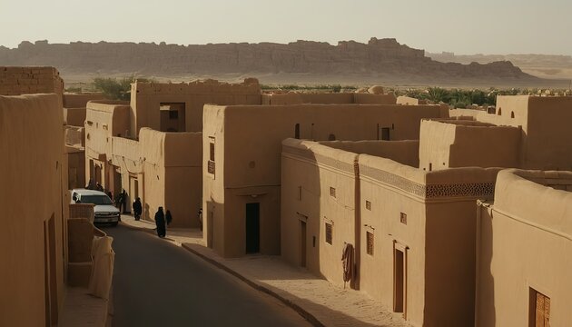 An ancient desert city with mudbrick buildings 305