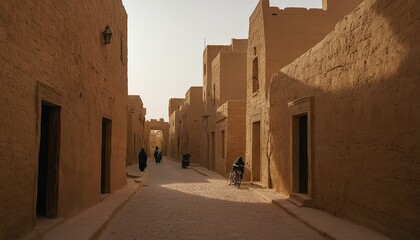 Obraz premium An ancient desert city with mudbrick buildings 300