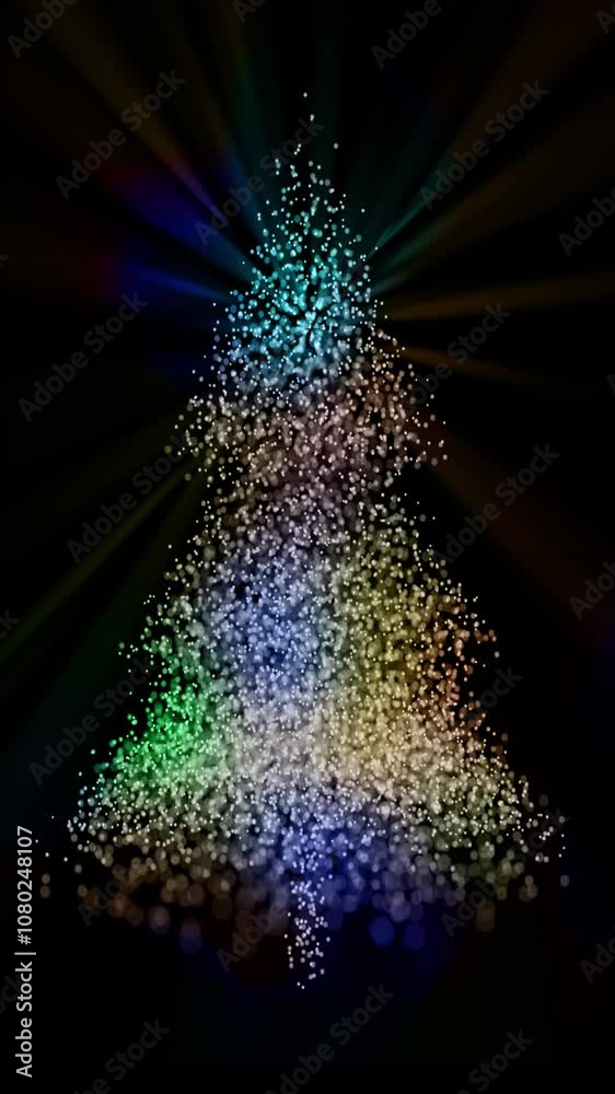 Wall mural christmas tree made of coloured light. christmas tree shape made of bokeh balls rotating. loops.