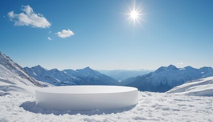 White Podium Atop Snowy Mountain Peak for Winter Sports Gear 552
