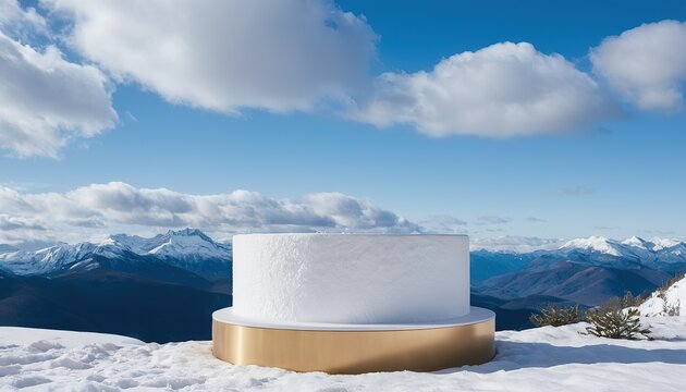 White Podium Atop Snowy Mountain Peak for Winter Sports Gear 551