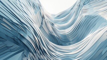 Abstract Waves of Textured Blue Paper in Contemporary Design