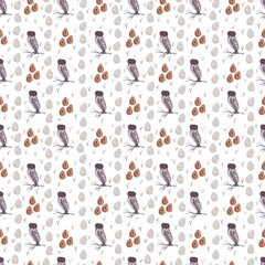 Watercolor seamless pattern with wild forest animals, trees and autumn plants