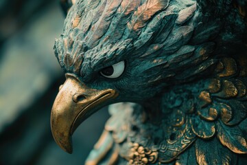 A detailed view of a decorative bird sculpture