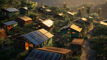 Naklejka premium Solar-powered microgrids for off-grid communities and disaster relief operations.