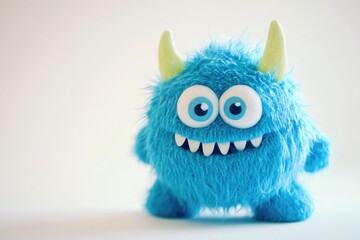 Fototapeta premium A cute and cuddly blue furry toy with big eyes and horns, perfect for fantasy or adventure scenes