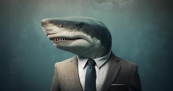 business shark concept. portrait of a businessman with shark head