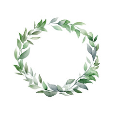 Green Leaves Watercolor Circle Frame Isolated on Transparent Background, Botanical Floral Border Design, Ideal for Nature-Themed Projects, Wedding Invitations, Eco Decor Elements, Generative AI