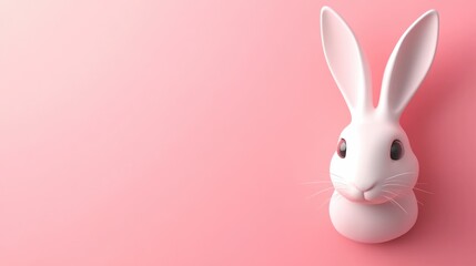Cute white rabbit figurine on a soft pink background, ideal for Easter or spring themes, showcasing a friendly and adorable expression and simple design