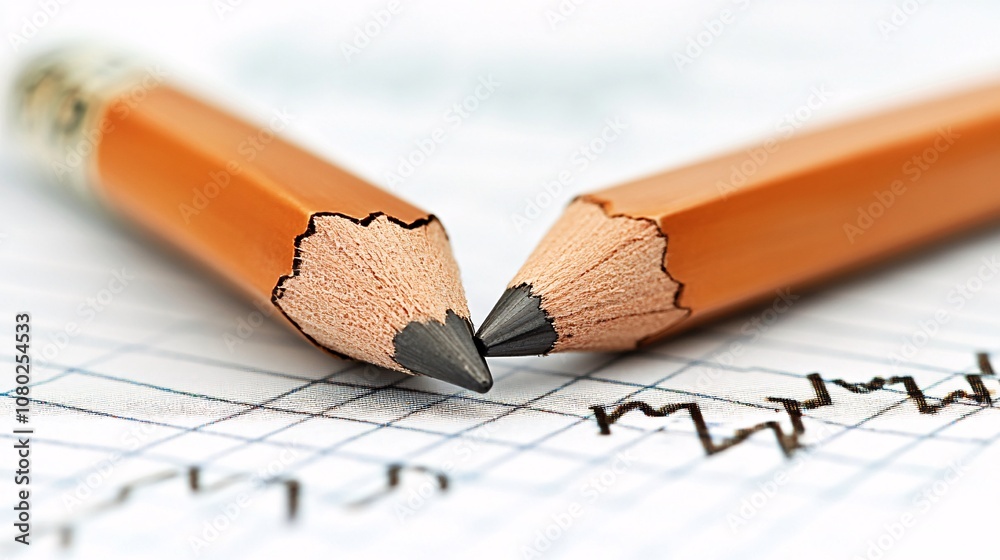 Poster Broken financial charts scattered across a table with a pencil snapped in two representing financial loss Bankruptcy concept with side empty space for text Stockphoto style