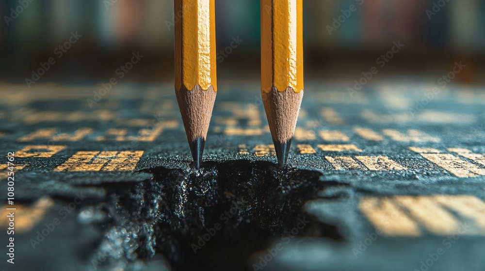 Poster broken financial charts scattered across a table with a pencil snapped in two representing financial
