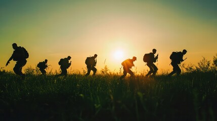 Military training in the United States, soldiers engaging in rigorous drills on field, organized teamwork.