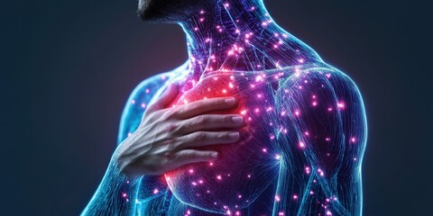 Exploring human emotions digital art body futuristic close-up heartfelt connection