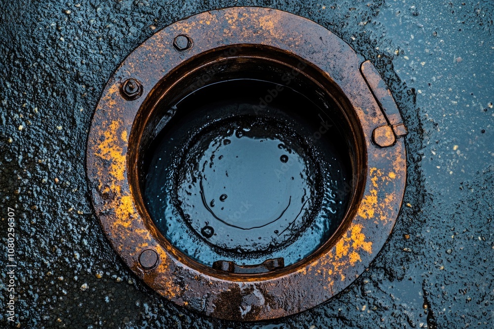 Poster A rusty metal drain with a playful smiley face drawn on it