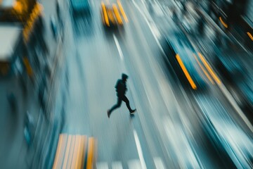 A blurry image of a person running on a street