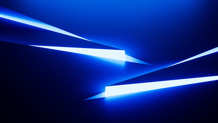 3d render. Abstract geometric wallpaper. Sharp triangular zigzag shapes illuminated by bright neon...