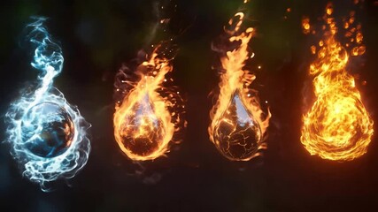 Energy of elements wallpaper with fire, water, air, and earth as soft, glowing shapes in a dark background