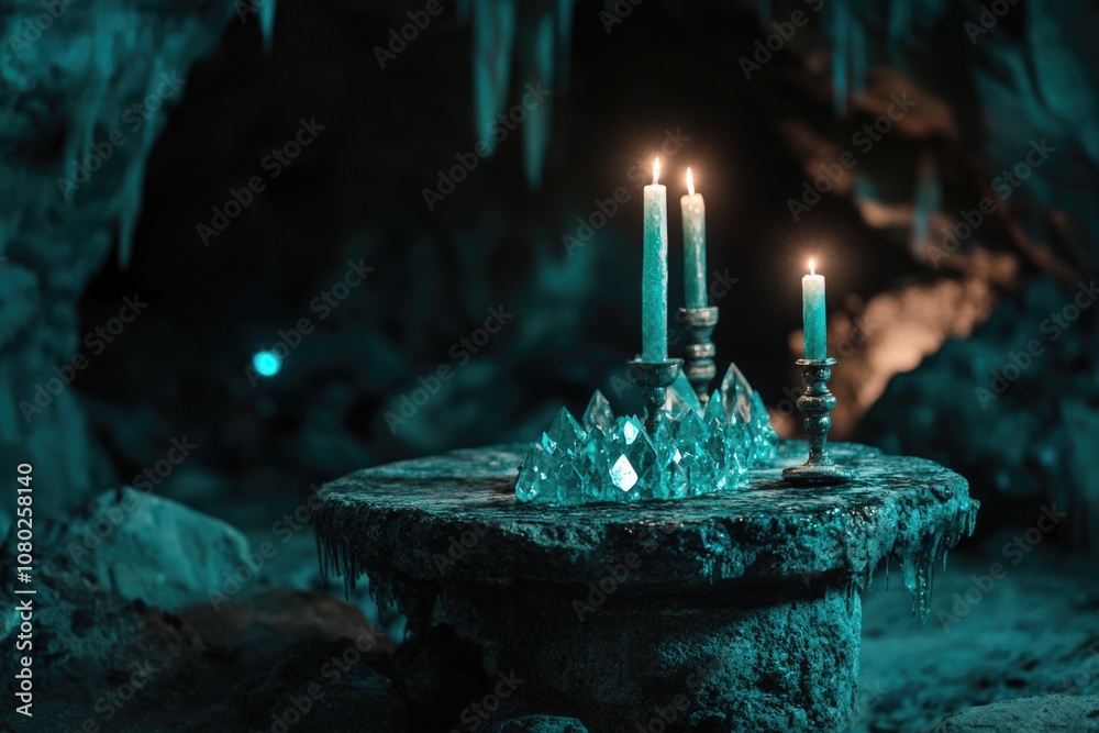 Poster a table with three candles placed on top, often used in decorative settings or special occasions