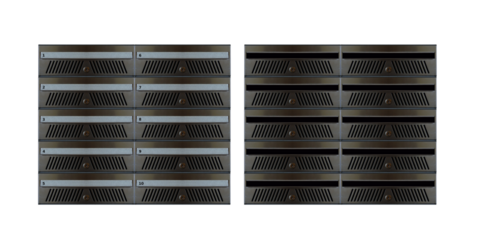 Mailboxes for multi-apartment buildings installed inside the building. You can increase your mailbox count by simply placing copies of your photos side by side or underneath. On isolated background.