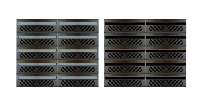 Mailboxes for multi-apartment buildings installed inside the building. You can increase your mailbox count by simply placing copies of your photos side by side or underneath. On isolated background.