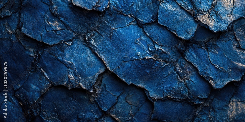 Poster A close-up view of a blue rock wall with intricate textures and patterns