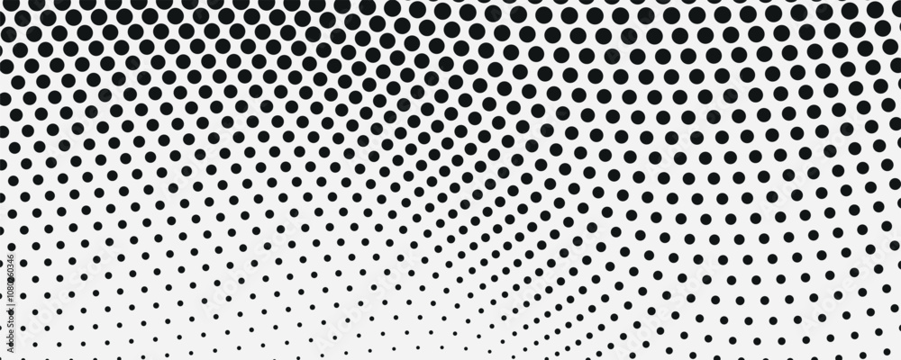 Poster Futuristic halftone faded texture grunge pattern made of dots, circles. Halftone wave background. Curved gradient texture or pattern.