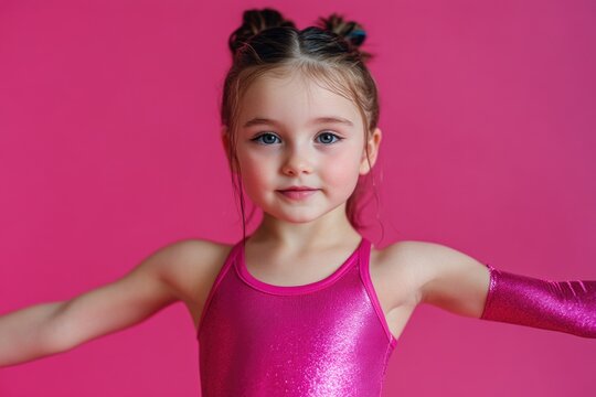 A young girl wearing pink leggings and a casual outfit, possibly for everyday wear or athletic activities