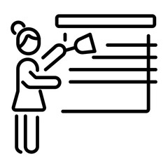  A linear icon of a person cleaning blinds