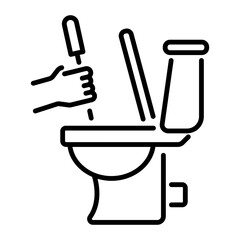 A linear icon of a person cleaning toilet with a brush