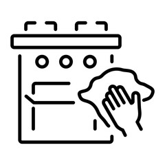 A linear icon of cleaning oven with a wiping cloth 