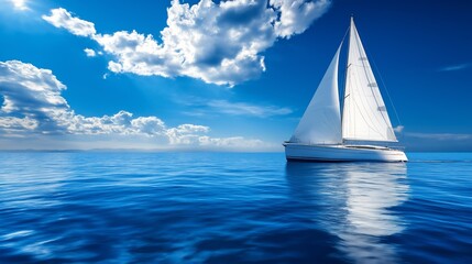 Fototapeta premium Sailboat in Turquoise Tropical Lagoon with Idyllic Island Views, Representing Luxury Travel and Exotic Vacations, Generative AI
