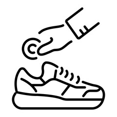 A linear icon of a person deodorizing a shoe.