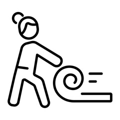 A person roll carpet with hands, line style icon 