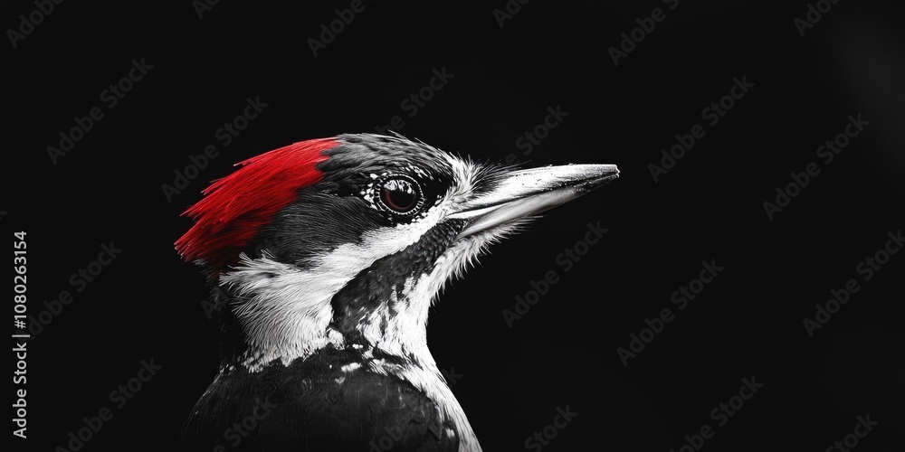 Poster A close-up shot of a bird with vibrant red hair, great for use in illustrations or as a design element