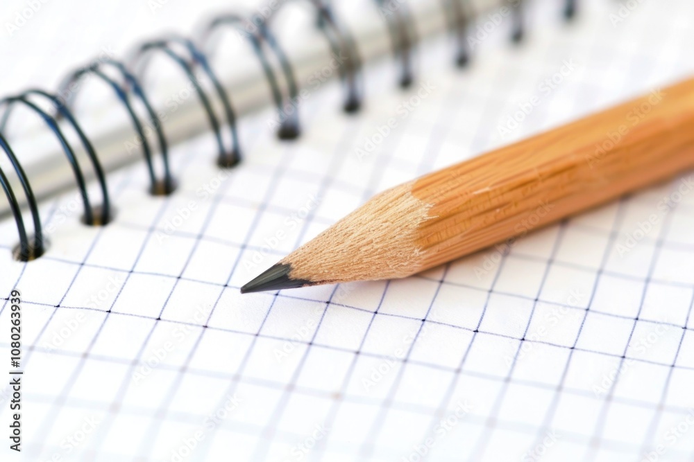 Poster A simple study or work setup with a pencil and spiral notebook on a table