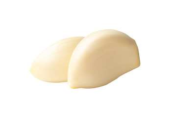 Side view of peeled garlic cloves in stack isolated with clipping path in png file format
