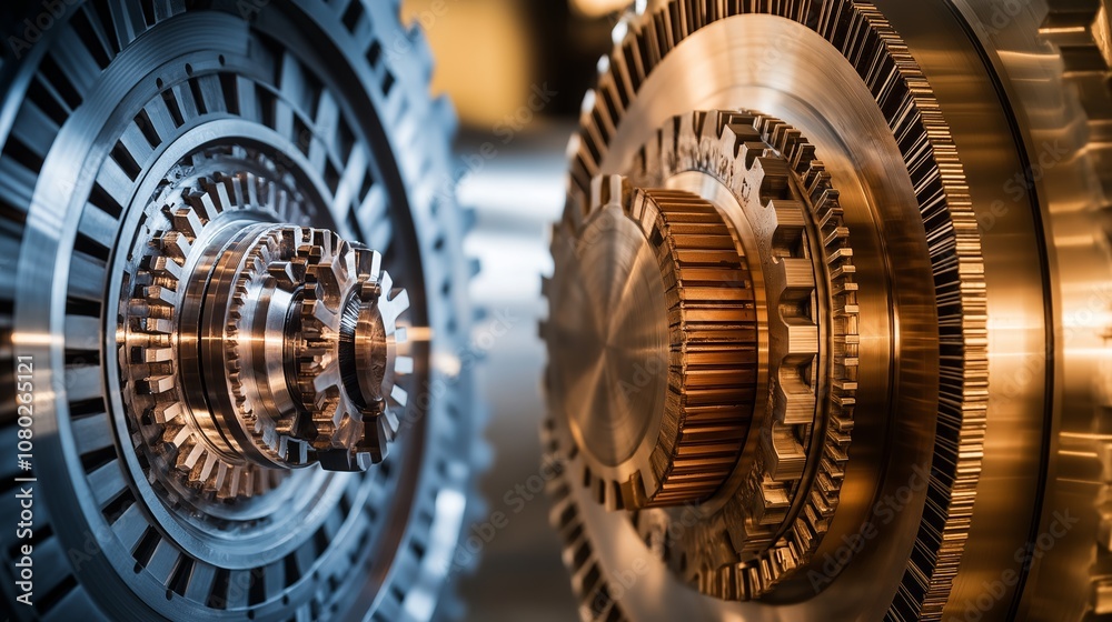 Poster close-up of interlocking gears showcasing industrial precision, mechanical engineering, and modern i