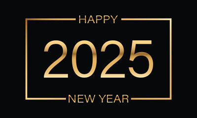 happy new year 2025 golden banner. simple and elegant design on black background for social media, poster, website, calendar design element. vector illustration.