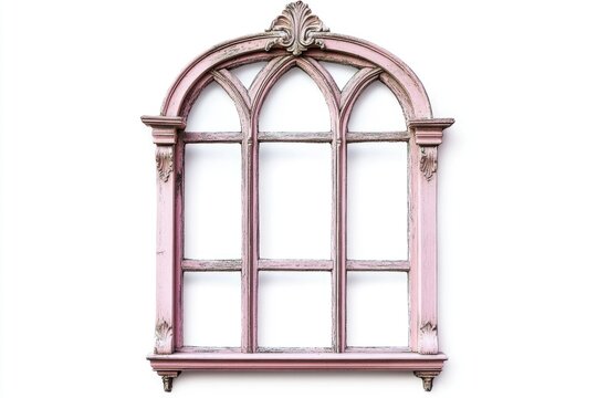 A pink window frame on a white wall with a simple design and minimalist decor