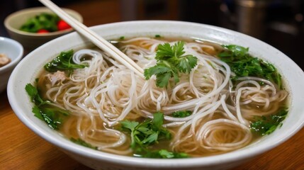 Authentic Vietnamese Pho with Fresh Herbs and Rice Noodles