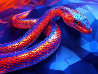 Fototapeta premium bright snake with detailed scales against a deep blue background