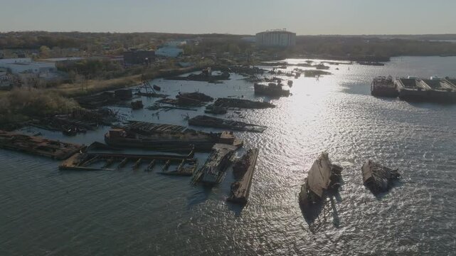 flying clockwise view of Staten Island Boat Graveyard