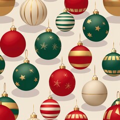 Minimalist decorative background with endless pattern - colorful Christmas ornaments