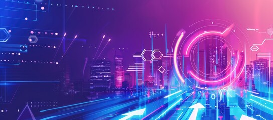 Obraz premium Futuristic Cityscape with Neon Lights and Geometric Patterns