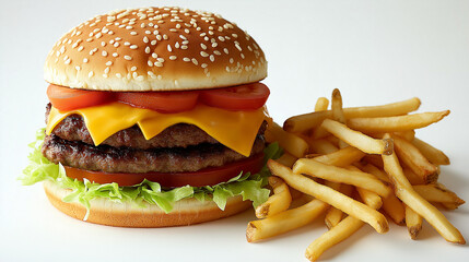Classic Indulgence Juicy Double Cheeseburger with Crispy Fries
