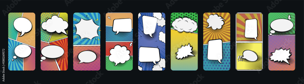 Poster set of abstract halftone colorful backgrounds. pop art colorful. smartphone. cell phone on yellow do