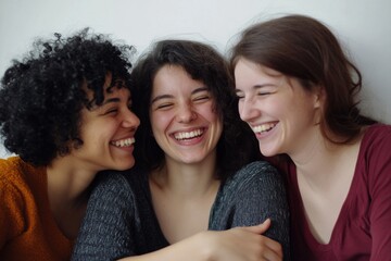 A group of three women sitting side by side, possibly friends or colleagues